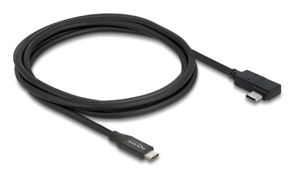 Delock - USB-kabel - USB-C (hane) till USB-C (hane) vinklad - USB 3.2 / Thunderbolt 3 - 48 V - 5 A - 2 m - USB-strömförsörjning (240W), upp till 40...
