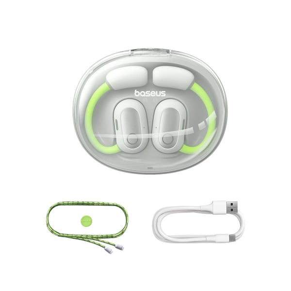 Baseus Eli Sport 1, True Wireless Stereo (TWS), Samtaler/musikk, Hodesett, Lysegrønn, Hvit