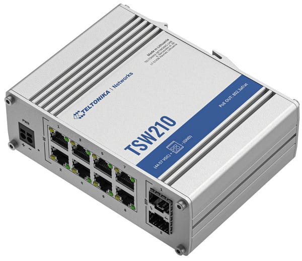 Teltonika TSW210 - Switch - industriell - ikke-styrt - 8 x 10/100/1000 + 2 x SFP - DIN-skinnemonterbar, overflatemonterbar