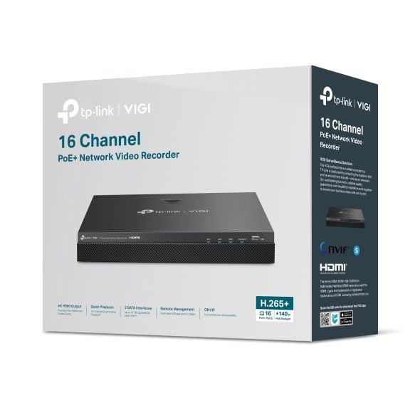 TP-Link VIGI NVR2016H-16MP, 16 kanaler, 3840 x 2160 pixlar, 16 kanaler, 720p, 1080p, HDMI Output Resolution: 1 Channel, Resolution: 1280x720/60Hz, ...