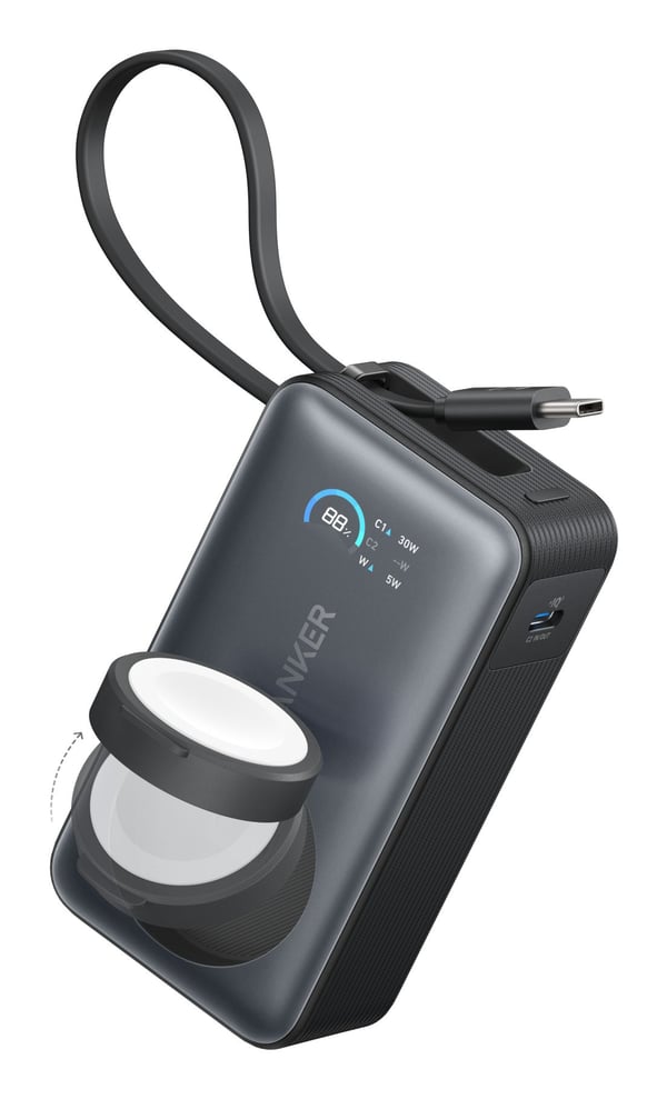 Anker MagGo - Power bank - för Apple Watch - 10000 mAh - 35 watt - 2 utdatakontakter (USB-C) - stensvart