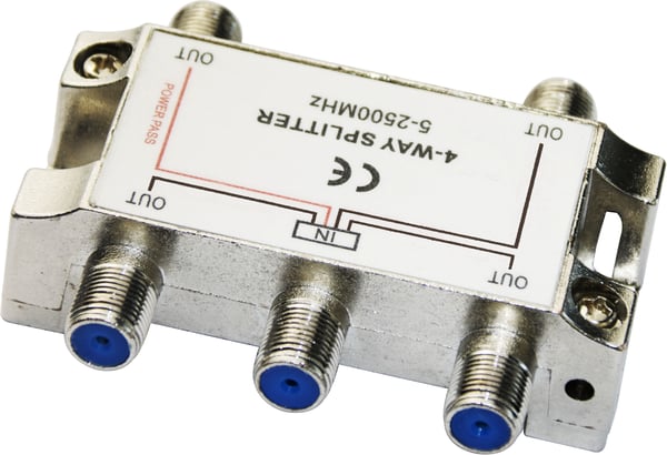 DELTACO - Linjedelare - 4-way, F-connectors, DC pass, Class A - silver