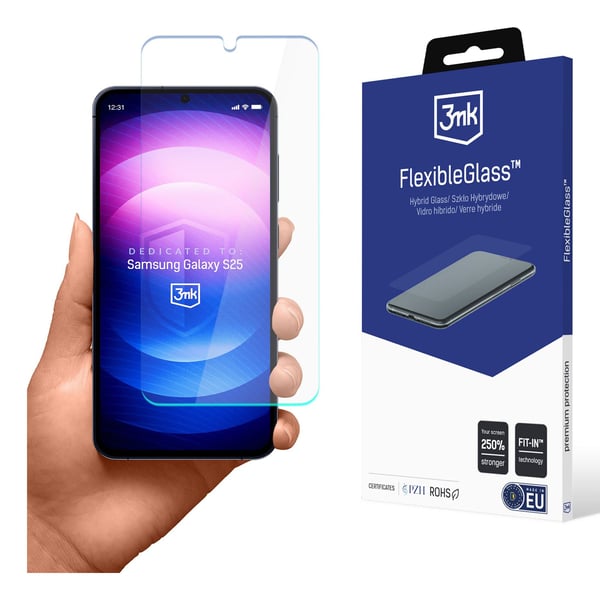 3MK FlexibleGlass, Samsung, Galaxy S25, Putoamisenkestävä, Pudotuksen kestävä, Iskunkestävä, Naarmuuntumisenkestävä, Läpinäkyvä, 1 kpl