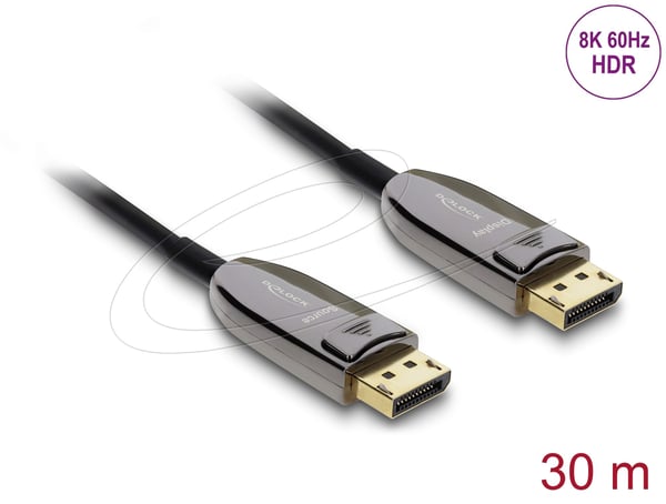 Delock Active Optical - DisplayPort-kabel - DisplayPort (hane) till DisplayPort (hane) - DisplayPort 2.1 - 30 m - 8K60 Hz (7680 x 4320) stöd, upp t...