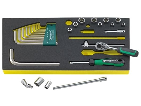 STAHLWILLE TCS 1/4 ZOLL + 10760 CV QR, Hylsyavainsarja, 27 kpl, Musta, Vihreä, Hopea, 350 mm, 175 mm, 43 mm