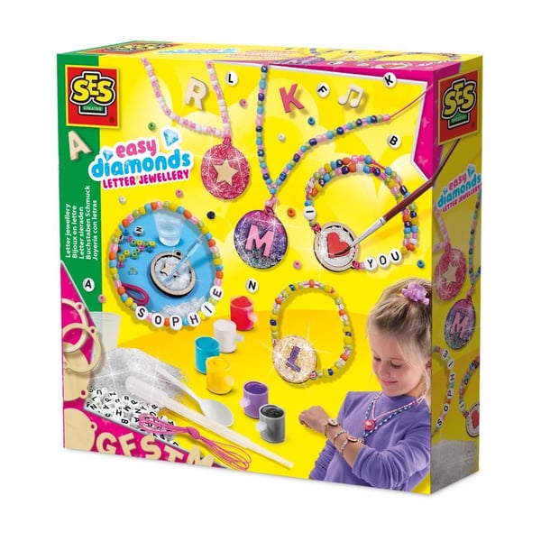 SES Creative Easy diamonds - Letter jewellery, Smykkesett for barn, 6 år, Fotoark kartong, Flerfarget