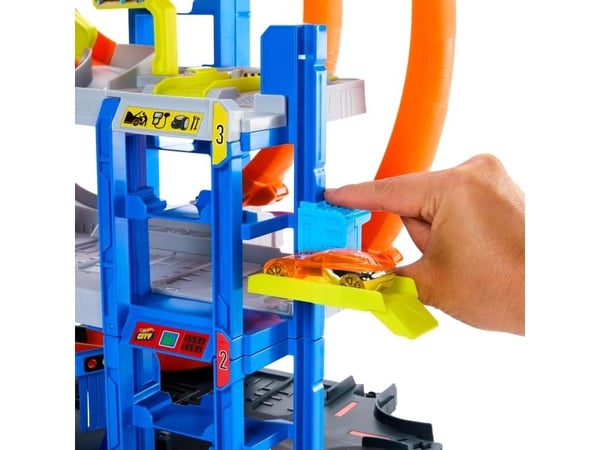 Hot Wheels City Mega Garage JBM74 leikkisetti 1:64, auto ja helikopteri