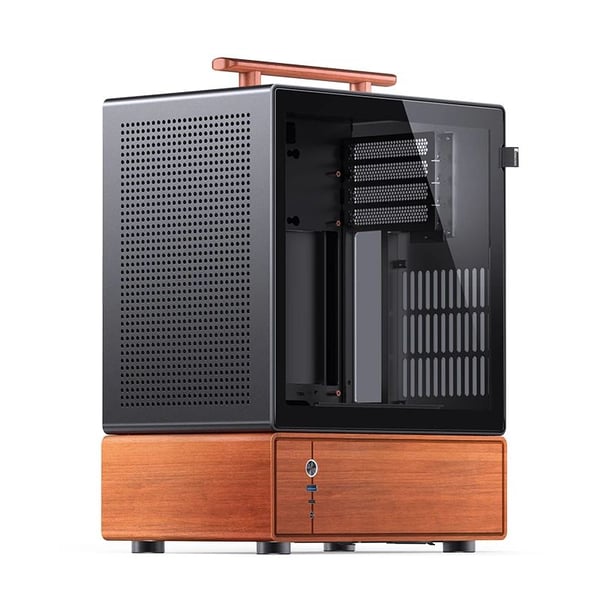 Jonsbo T7 PC-kabinett mATX miditårn herdet glass, svart treverk