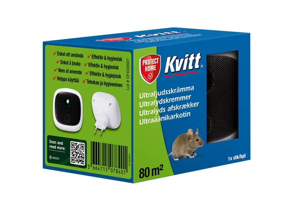 Kvitt® Ultralyds afskrækkertil mus & rotter 80 m2