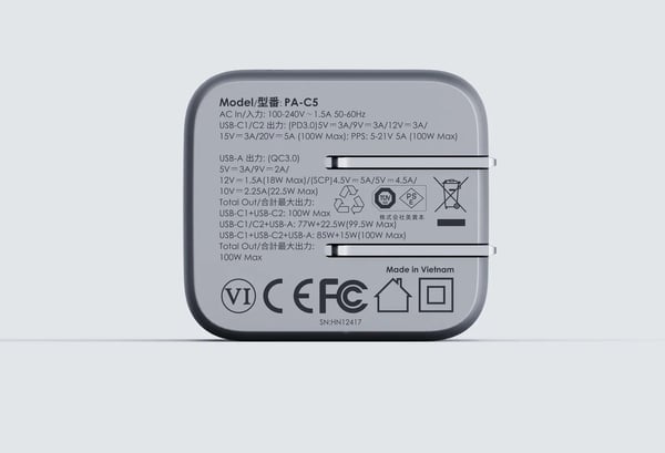 Aukey Comet Mix 3 - Strømadapter - GaN-teknologi - 100 watt - 5 A - Fast Charge (2 x USB-C, USB-type A)