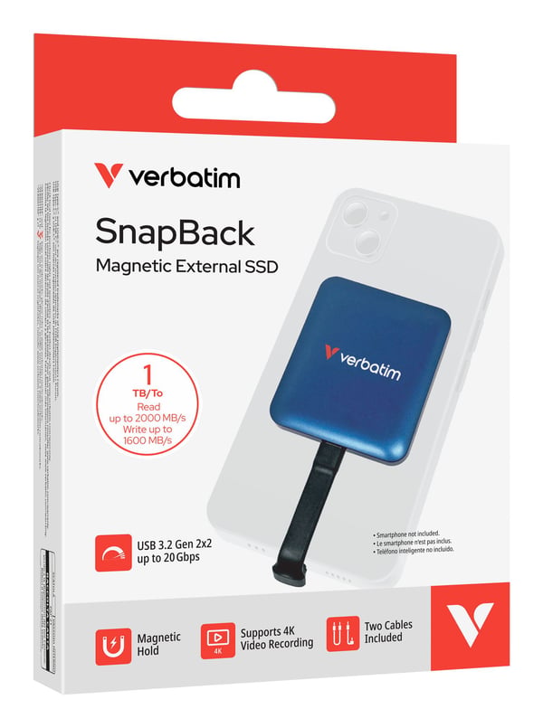 Verbatim SnapBack 32075 ulkoinen SSD-asema 1 TB USB 3.2 Gen 2x2, metallinsininen