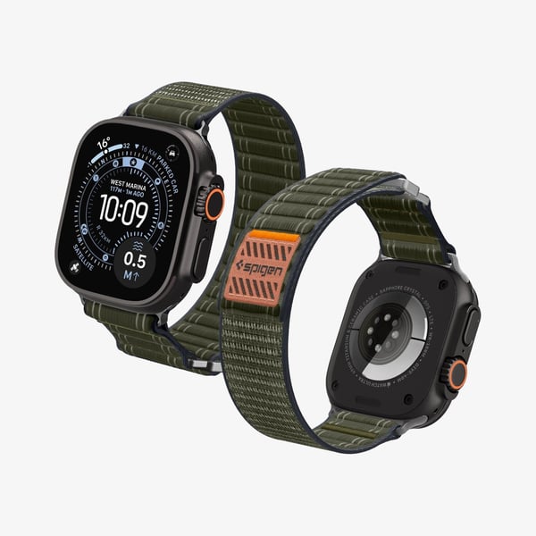 Spigen WBF0, Band, Smartklokke, Grønn, Apple, Apple Watch (44/45mm), Apple Watch 10/11 (46mm), Apple Watch Ultra (49mm), Nylon