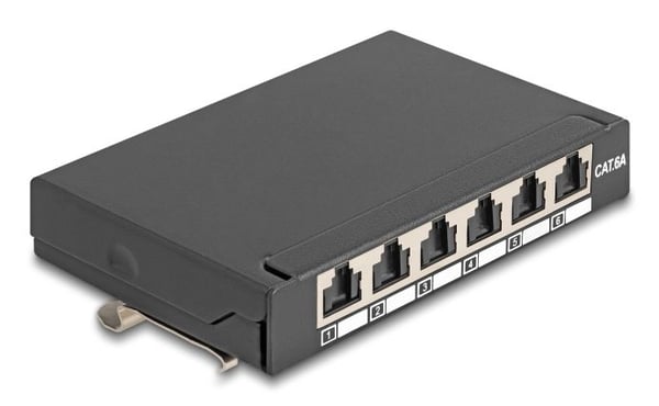 Delock - Koblingspanel - mini - DIN-skinnemonterbar, veggmonterbar, skrivebord - CAT 6a - skjermet - RJ-45 X 6 - svart