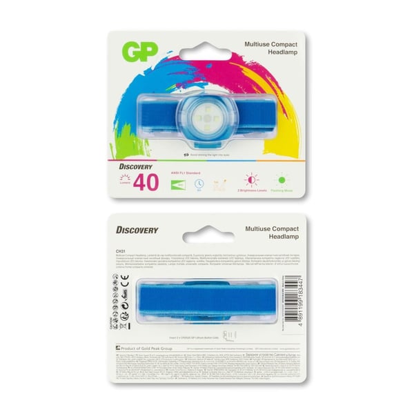 GP Lighting CH31, Taskulamppu otsanauhalla, Sininen, LED, 100 lm, 40 m, CR2025