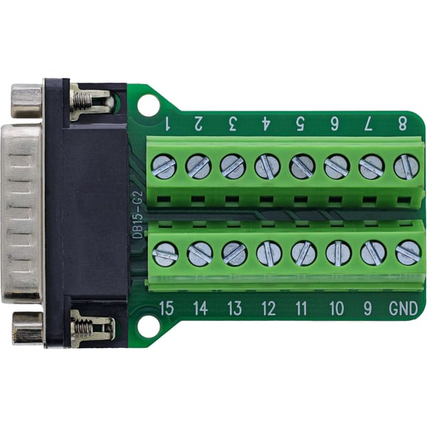 InLine 92502B, Terminal block / D-Sub 15, Svart, Grön, Hane/Hona, 26/18, 300 V, 10 mO