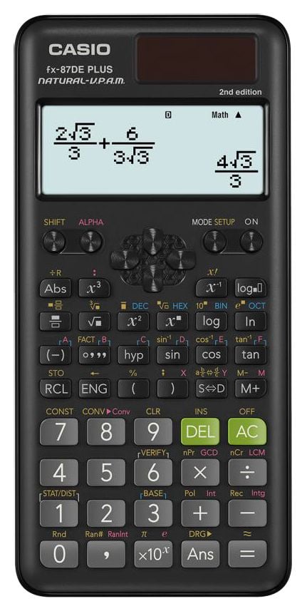 Casio FX-87DE Plus 2nd edition, Tasku, Funktiolaskin, 12 lukua, 10 linjat, Akku/Aurinko, Musta
