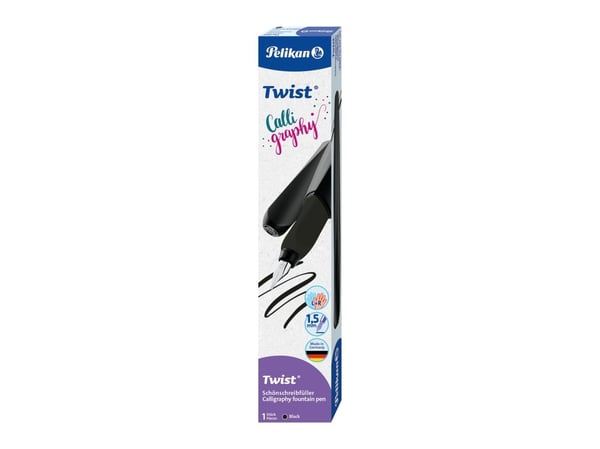 Pelikan Twist Calligraphy fyllepenn for høyre- og venstrehendte - Svart - Spiss 1,5 mm - Sammenleggbar eske (824583)