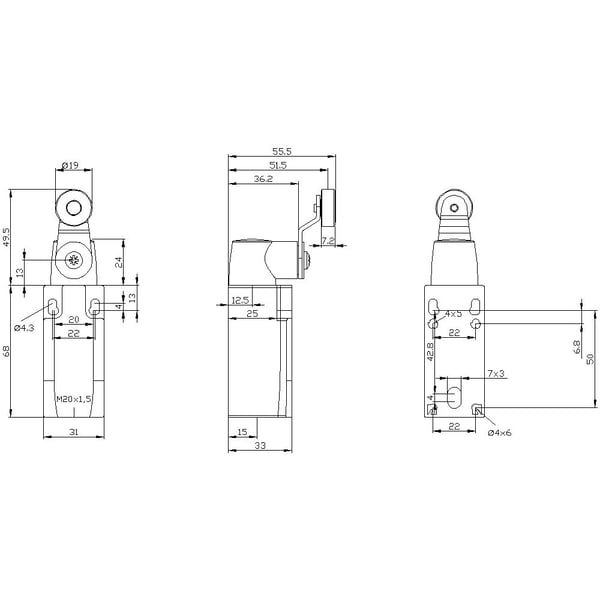 Siemens 3SE52320HK111FA0 3SE5232-0HK11-1FA0 Asentokytkin 6 A, kääntövipu, ruostumattomasta teräksestä valmistettu vipu, IP65, 1 kpl, muovi, IP65, 4...