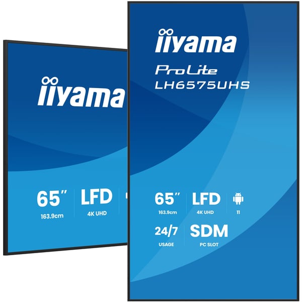 iiyama ProLite LH6575UHS-B2AG - 65" Diagonal klass (64.5" visbar) LED-bakgrundsbelyst LCD-skärm - digital skyltning - med inbyggd mediespelare, SDM...