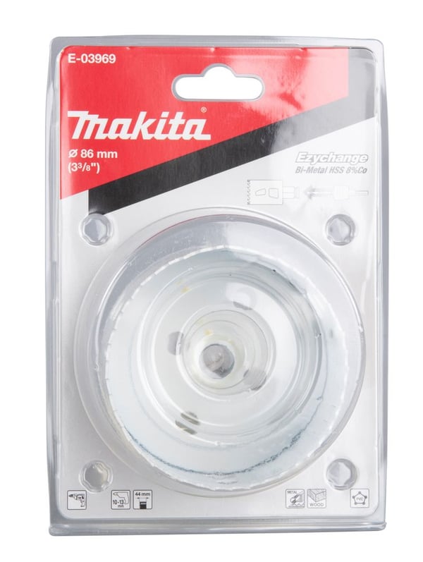 Makita E-03969, Yksi, Pora, Terästä, Alumiini, Muovi, Puu, Ruostumaton teräs, Valkoinen, Kaksoismetalli, 4,4 cm