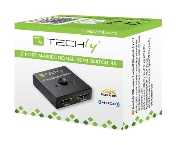 Techly IDATA-HDMI-22BI2, HDMI, Musta, 60 Hz, 6 Gbit/s, 600 MHz, 3840 x 2160 pikseliä
