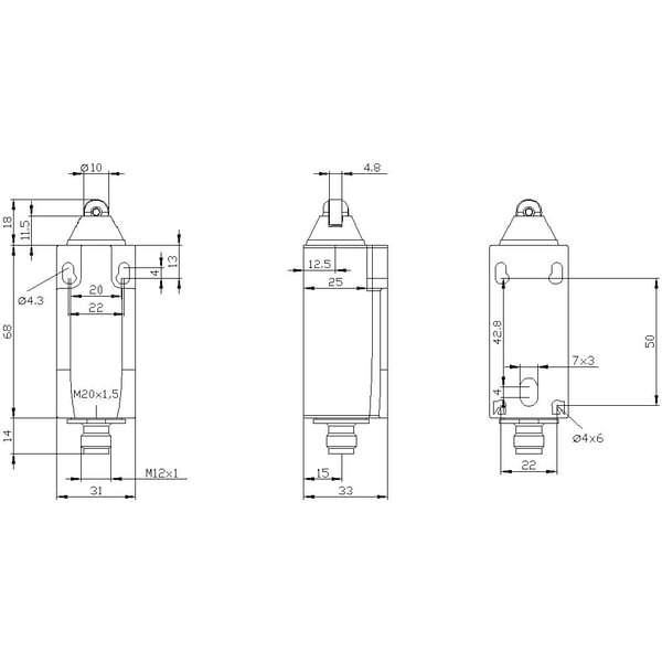 Siemens 3SE52340CD031AJ1 3SE5234-0CD03-1AJ1 Positionsschalter 1 St., Plast, IP65, Cuboid, 43 mm, 49 mm, 127 mm