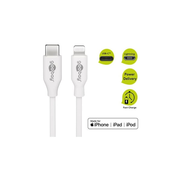 Goobay 39446, 1 m, Lightning, USB C, Hankjønn, Hankjønn, Hvit