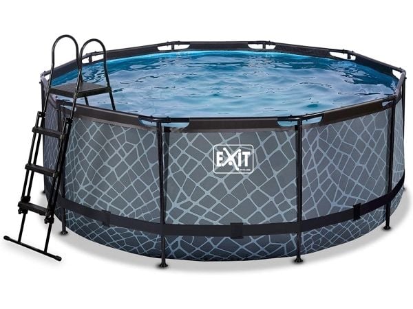 EXIT Stone svømmebasseng ø360x122cm med filterpumpe - grå, 10126 l, Innrammet basseng, Voksen og barn, 5 person(er), Stige, Værbestanding
