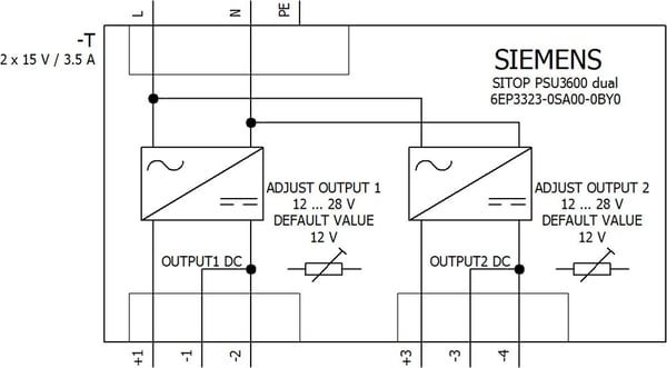 Siemens 6EP33230SA000BY0 strömförsörjning för DIN-skena 15 V/DC 3,5 A 52,5 W 2 utgångar