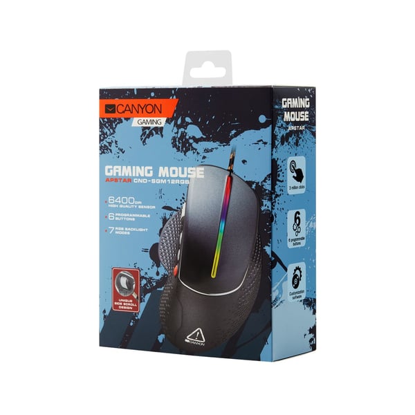 Canyon Gaming Apstar GM-12 - Mus - optisk - 6 knappar - kabelansluten - USB - mörkgrå - hängande låda