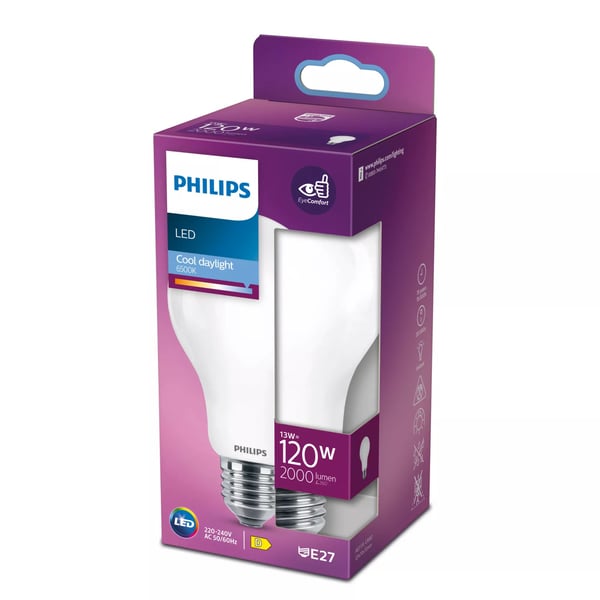 Philips - LED-lyspære - form: A67 - mattslipt finish - E27 - 13 W (ekvivalent 120 W) - klasse D - kjølig dagslys - 6500 K