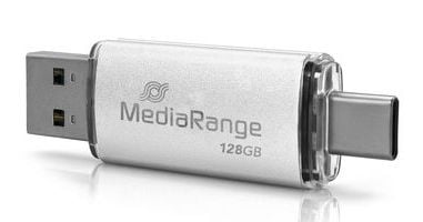 MediaRange MR938-1, 128 GB, USB Type-A / USB Type-C, 3.2 Gen 1 (3.1 Gen 1), 200 MB/s, Suojus, Hopea