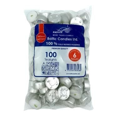 Telys Brennetid 6 timer, hvite 100 stk./pose