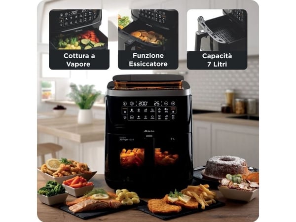 Ariete 4636/00 oljefri frityrkoker, enkel 7 l, 1700 W, varmluft, svart