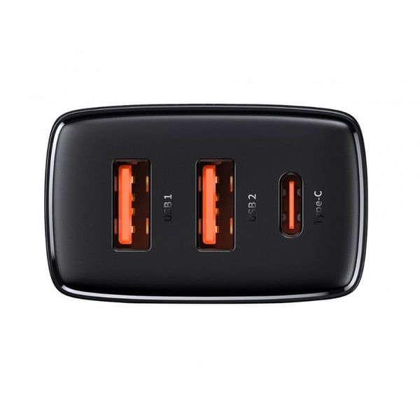 Baseus Compact-pikalaturi, 2xUSB, USB-C, PD, 3A, 30W (musta)