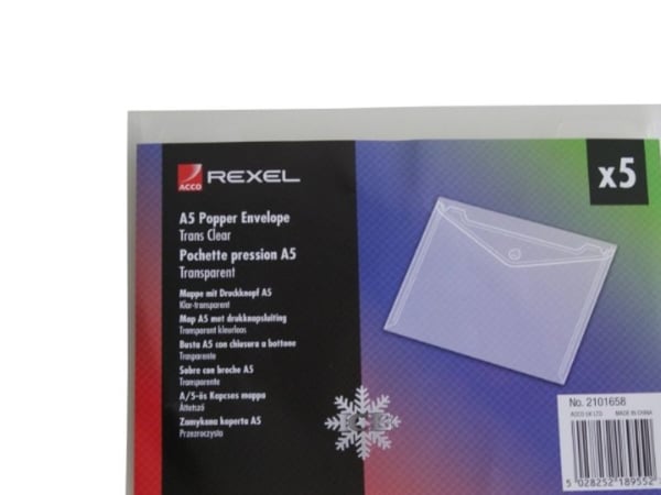 Rexel ICE dokumentasjonsveske A5 Klar (5) - A5 - Gjennomsiktig - 1 mm - 120 mm - 180 mm - 5 stykke(r) (2101658)