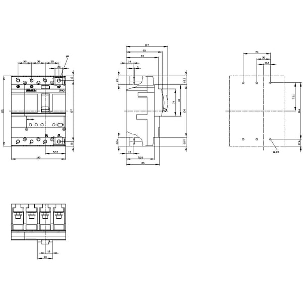 Siemens 3VA2163-5HL42-0AA0 Effektafbryder 1 stk Indstillingsområde (strøm): 25 - 63 A Koblingsspænding (max.): 690 V/AC (B x H x T) 140 x 181 x 86 mm