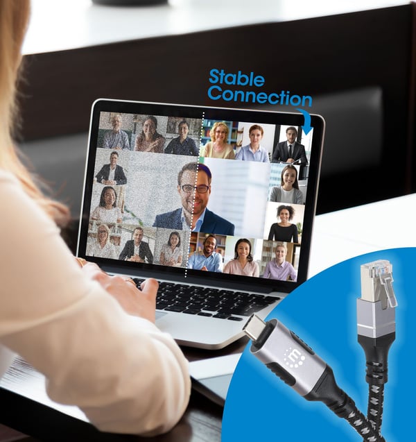Manhattan 394826, RJ-45, USB-C, 2 m, musta, Hopea