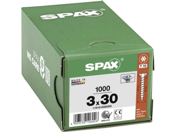 SPAX 1191010300305 Träskruv 3 mm 30 mm T-STAR Plus Stål WIROX 1000 st