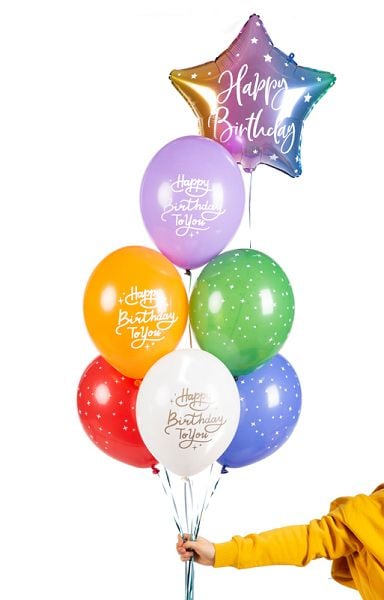 PartyDeco SB14P-320-000-6, Ilmapallo, Valikoidut värit, Kuva, Syntymäpäivä, 30 cm, 6 kpl