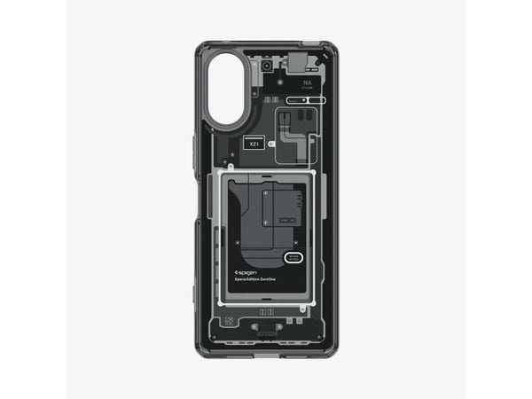 Spigen Ultra Hybrid kotelo Sony Xperia 5 V:lle - tummanharmaa (Zero One design)