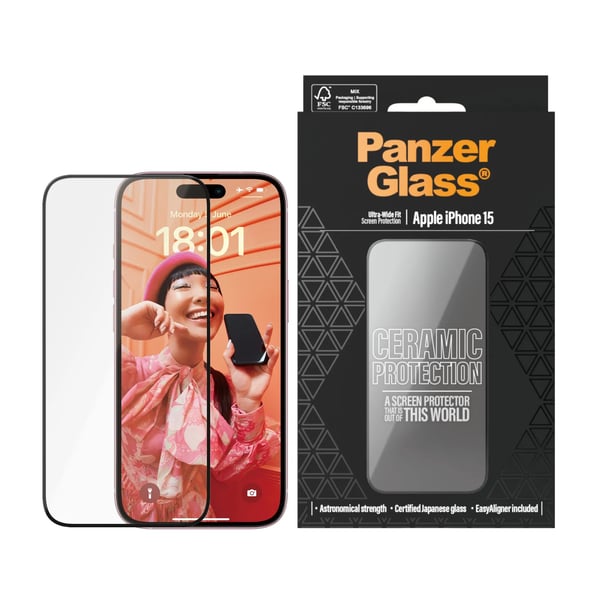 PanzerGlass Ceramic Protection - Matkapuhelimen näytönsuoja - erittäin leveä istuvuus EasyAlignerilla - lasi - kehyksen väri musta - Apple iPhone 1...