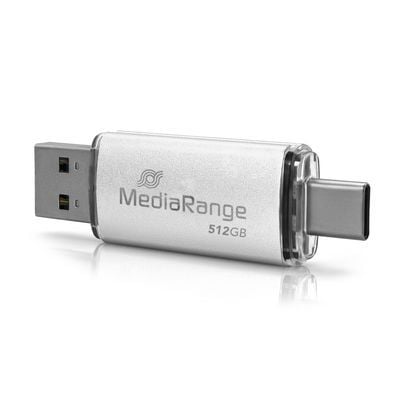 MediaRange MR940-1, 512 GB, USB Type-A / USB Type-C, 3.2 Gen 1 (3.1 Gen 1), 400 MB/s, Med lokk, Sølv