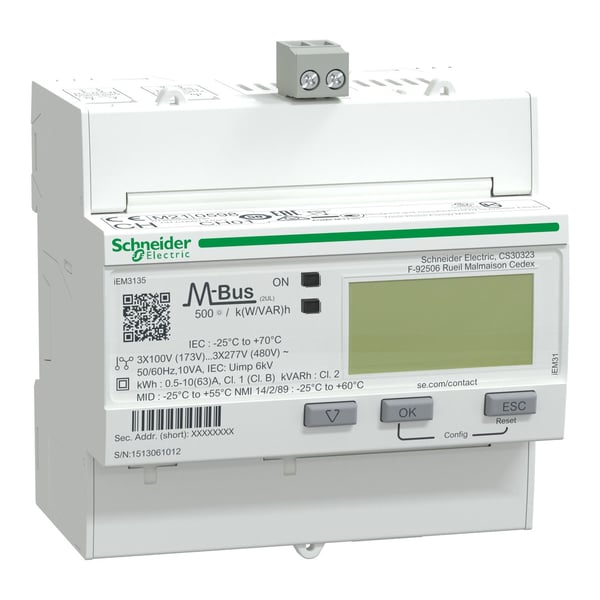 Acti9 KWH-mittari 3P+N 400 V 63 A MBUS MID