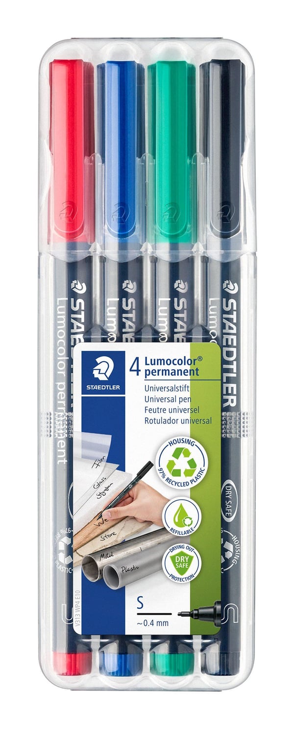 Universalpen Staedtler® Lumocolor® 313-WP4 Permanent 0,4 mm superfint med 4 stk. ass. färger