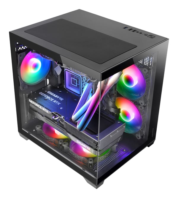 Mars Gaming MC-VIEW2, Mini Tower, PC, Svart, micro ATX, Mini-ITX, Metall, Härdat glas, Spela