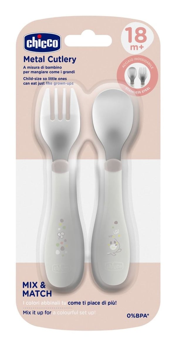 Chicco 00016102350000, Bestickset för barn, Grå, Rostfritt stål, Pojke/flicka, 1,5 År, 218 mm