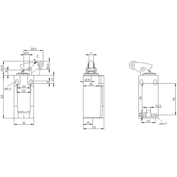 Siemens 3SE52120LF10 3SE5212-0LF10 Asentokytkin 6 A Rullavipu, metallivipu, muovirulla IP66, IP67 1 kpl, metalli, IP66, IP67, 45 mm, 42 mm, 97 mm, ...