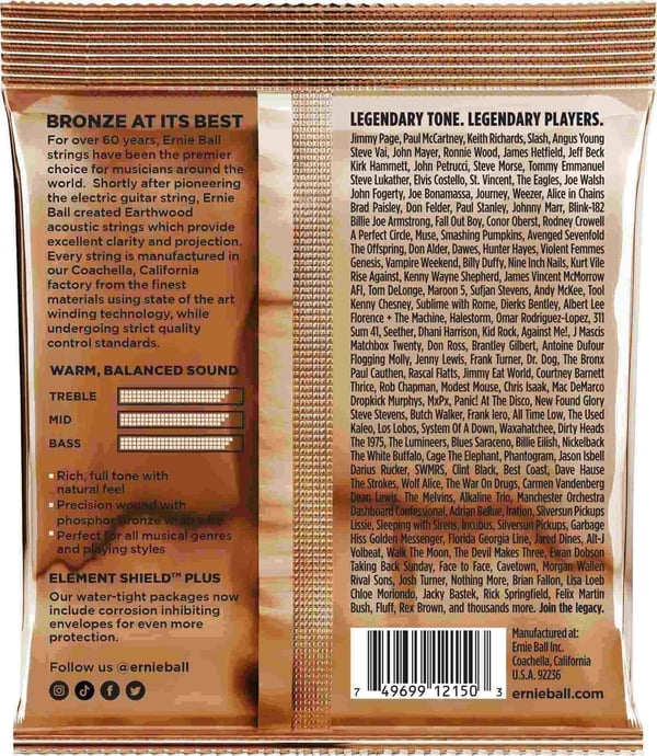 Ernie Ball 2150 Earthwood Phosphor Bronze Extra Light - Stål Strenge til Akustisk Guitar