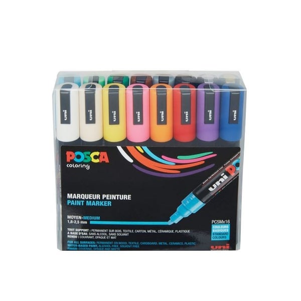 Marker Uni Posca Corner PC-5M-16 med 16 stk. ass. farver